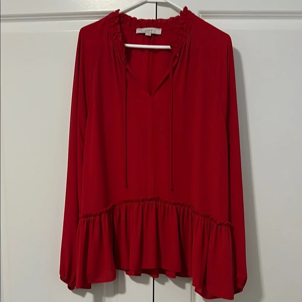 LOFT Red Ruffled Blouse - Picture 1 of 2